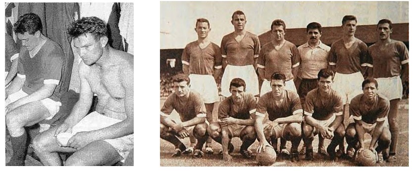 Gérard Bourbotte et Armand Fouillen. A droite, le Red Star 1959-1960
Debout : Penverne, Bruat, Allart, Moreira, Nungesser, Loubière
Accroupis : Desruisseaux, Bliard, Bourbotte, Fernandez, Chicha
- collection Gérard Valck -